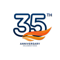 35th anniversary logo in a simple and luxurious style with blue numbers and orange wings, vector template