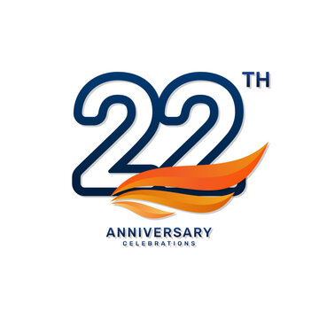 22th anniversary logo in a simple and luxurious style with blue numbers and orange wings, vector template
