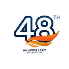 48th anniversary logo in a simple and luxurious style with blue numbers and orange wings, vector template