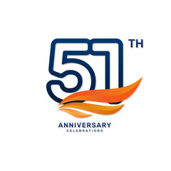 51th anniversary logo in a simple and luxurious style with blue numbers and orange wings, vector template
