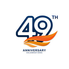 49th anniversary logo in a simple and luxurious style with blue numbers and orange wings, vector template