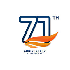 71th anniversary logo in a simple and luxurious style with blue numbers and orange wings, vector template