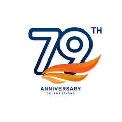 79th anniversary logo in a simple and luxurious style with blue numbers and orange wings, vector template