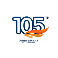 105th anniversary logo in a simple and luxurious style with blue numbers and orange wings, vector template