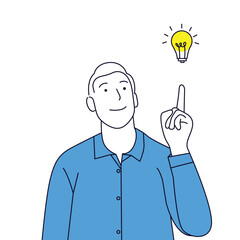 Business man having solution, ideas lamp bulb metaphor. Concept of new idea.