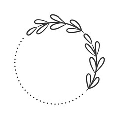 Hand drawn wreath circular vector art black and white