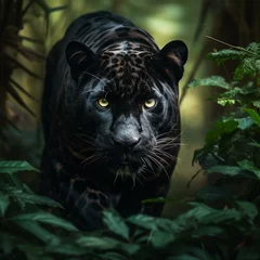 Küchenrückwand glas motiv black panther animal big cat in jungle cinematic hd © Young