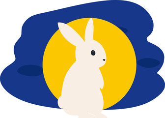 Chinese moon rabbit, Jade hare with full moon background and festive wave pattern for Mid-Autumn festival element design concept.