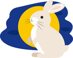 Chinese moon rabbit, Jade hare with full moon background and festive wave pattern for Mid-Autumn festival element design concept.