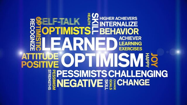 Learned Optimism animated tag word cloud;text design animation kinetic typography seamless loop.