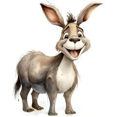Fototapeta na wymiar Farm animal, a surprised Donkey cartoon illustration watercolor digital clipart