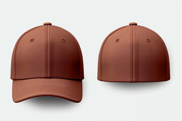 set of brown front and side view hat baseball cap on trans