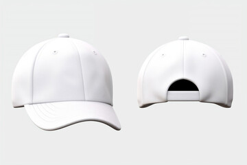 set of white front and side view hat baseball cap on trans