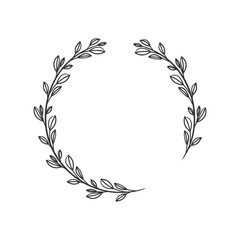 Hand drawn wreath circular vector art black and white