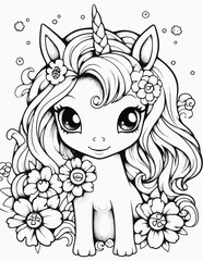 Unicorn coloring book for kids, Cute kawaii unicorn coloring page illustration, cartoon unicorn coloring book.