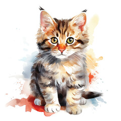 Serene Cat Watercolor Illustration on a White Background