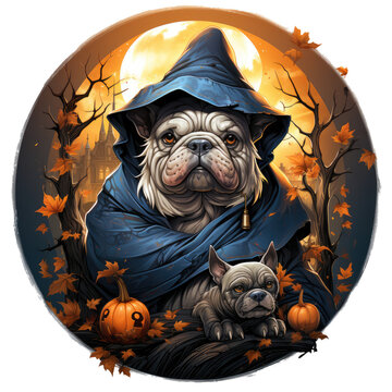 bulldog wizard halloween scene clip art preview