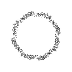 Hand drawn wreath circular vector art black and white