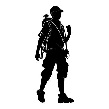 Hiking man vector Silhouette, Hiker Silhouettes, Silhouettes of Hiker with a backpack