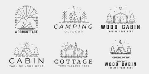 set of cottage camping logo line art vintage vector illustration template icon graphic design