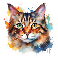 Serene Cat Watercolor Illustration on a White Background