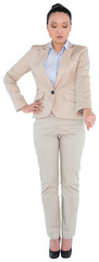 Digital png photo of asian businesswoman looking down on transparent background