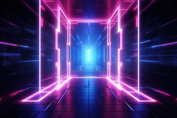 abstract futuristic geometric tunnel portal with pink blue glowing neon moving high speed wave lines and bokeh lights. Data transfer concept Fantastic wallpaper