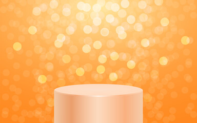 product podium display 3d orange Empty Cylinder circle and bokeh in yellow color background
