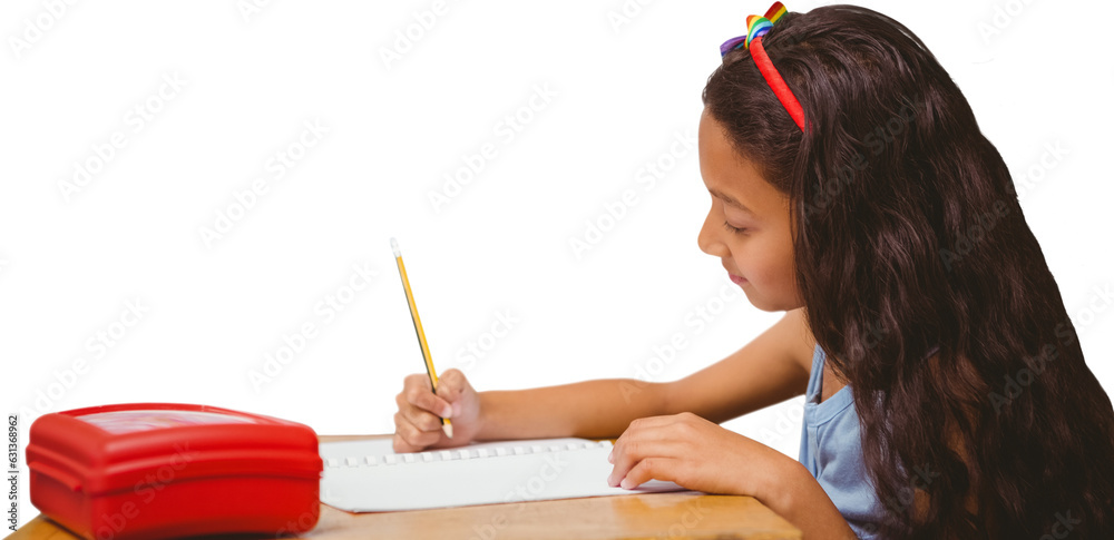 Wall mural Digital png photo of biracial schoolgirl on transparent background