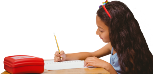 Digital png photo of biracial schoolgirl on transparent background