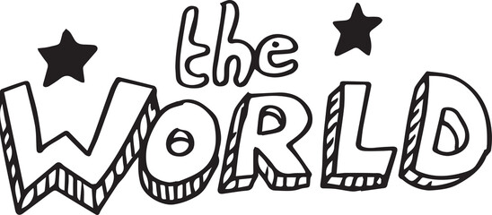 Digital png illustration of the world text on transparent background