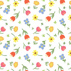 Flower hand drawn vector set 1 semless pattern