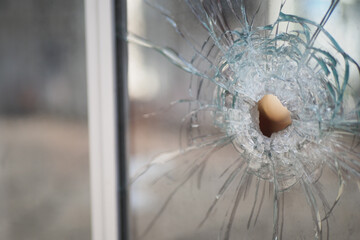 broken glass with sharp pieces outdoor .