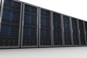 Digital png illustration of server room on transparent background