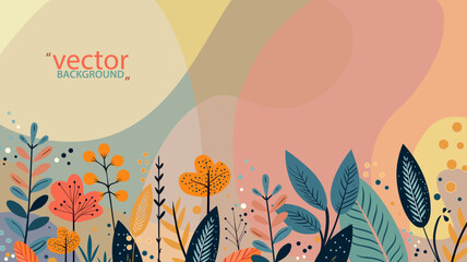 Flower background vector illustration with colorful floral drawings, abstract shapes and minimal design elements.