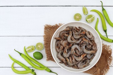 Melicertus kerathurus, striped shrimp, king prawn, tiger shrimp, Mediterranean seafood, shrimp in a...