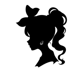 Half up and Half down Hair Silhouette Vector, Girl's hairstyles Silhouettes, women's hair silhouette, Hair black silhouettes illustration	