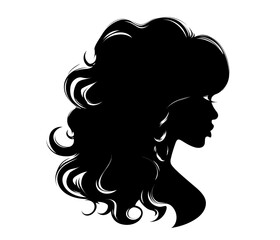 Half up and Half down Hair Silhouette Vector, Girl's hairstyles Silhouettes, women's hair silhouette, Hair black silhouettes illustration	