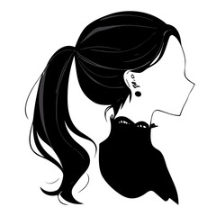 Ponytail Hair Silhouettes Vector, Girl's hairstyles Silhouettes, women's hair silhouette, Hair black silhouettes illustration	