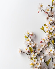 Springtime Blossoms on Minimalistic White Background. Generative AI.