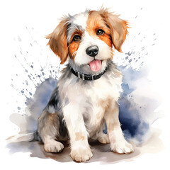 Radiant Watercolor Dog Portrait in a White Setting