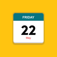 may 22 friday icon with yellow background, calender icon