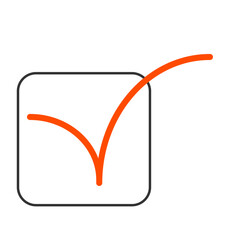 丸角四角形の枠に赤色のチェックマーク