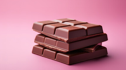 Dark chocolate on pink background. Generative Ai