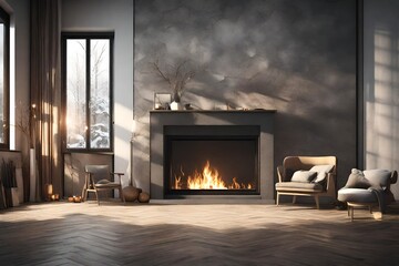 Fototapeta na wymiar fireplace in winter time 3d rendering