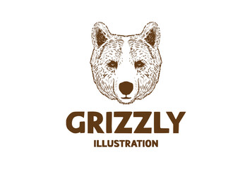 Vintage Retro Hipster Hand Drawn Grizzly Ice Polar Bear Head Face Illustration