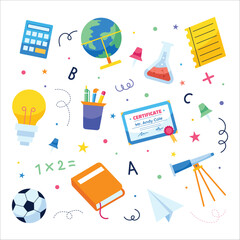 School supplies clip art hand drawn flat vector