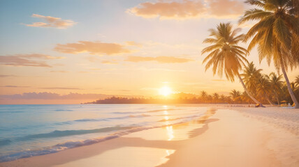Fototapeta na wymiar Beautiful Sunset view on Beach with Palm Trees
