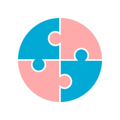 Blue pink circle jigsaw icon flat vector design