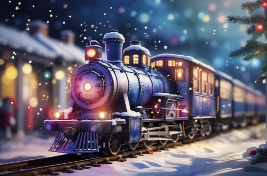 Enchanting Voyage: Christmas Train Christmas Card across a Snowy Scene